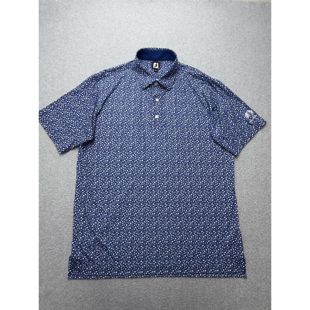 FootJoy FJ Golf Polo Mens XL Blue Floral Performance Stretch Polo Shirt